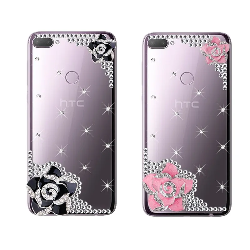 

For HTC Desire 12 + D12 PLUS D12+ Bling Luxury Camellia Flowe Diamond Rhinestone Phone Case For U11 life U12 life U12 PLUS Cover
