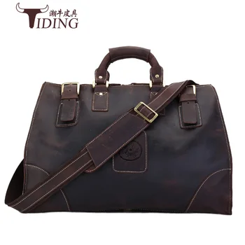 

Crazy Horse Man Bags Genuine Leather Vintage Retro Look Cow Leather Travel Bag Men Duffle Bag large Capacity Bag