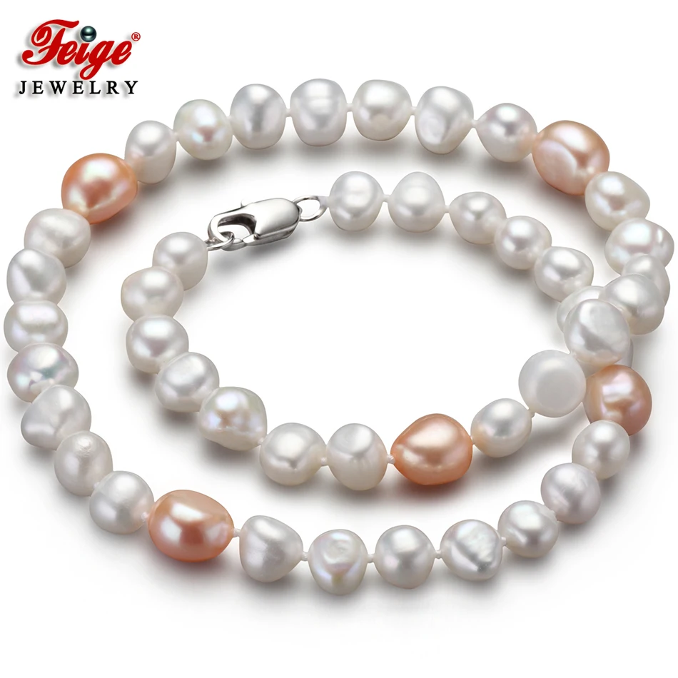 Feige Special offer Baroque 7-8/10-11MM White/Pink Freshwater Pearl Necklace for Women Trendy style Fine Pearl Jewelry Bijoux
Feige Special offer Baroque 7-8/10-11MM White/Pink Freshwater Pearl Necklace for Women Trendy style Fine Pearl Jewelry Bijoux