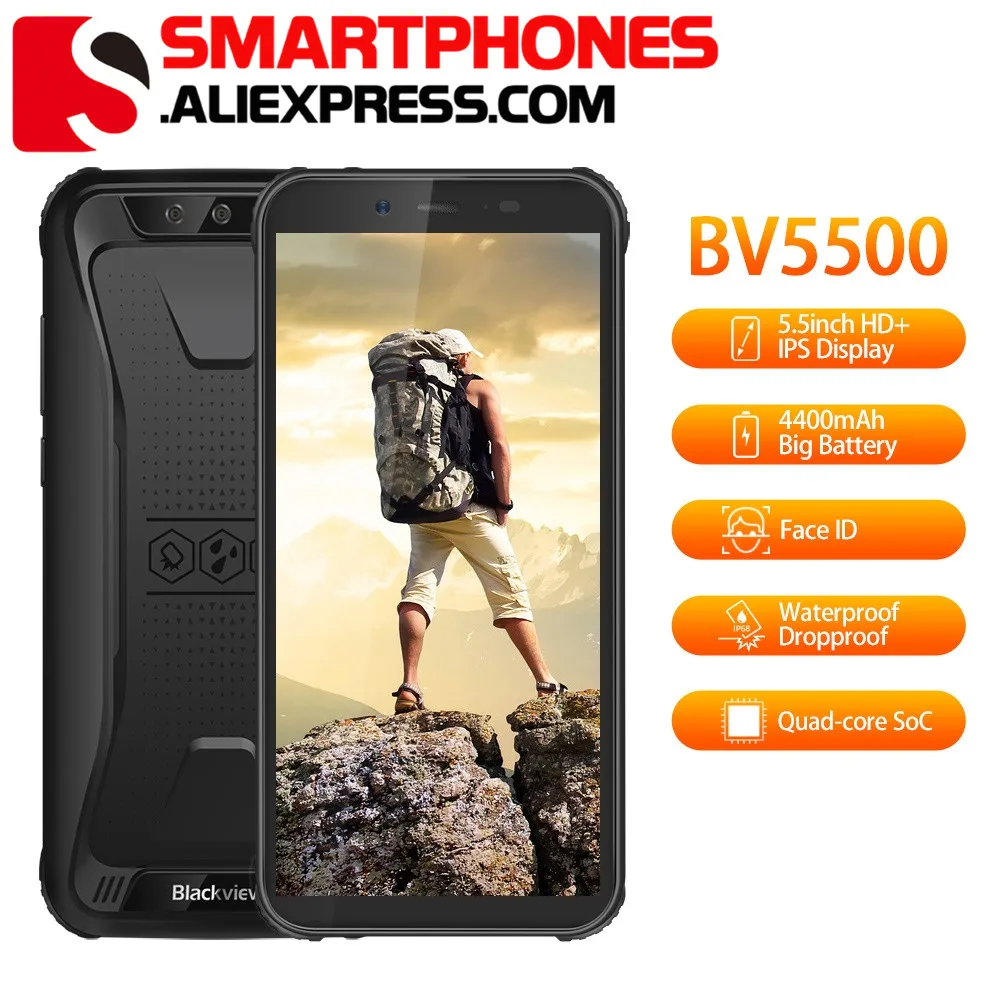 

Blackview BV5500 IP68 Waterproof Mobile Phone MTK6580P 2GB+16GB 5.5" 18:9 Screen 4400mAh Android 8.1 Dual SIM Rugged Smartphone