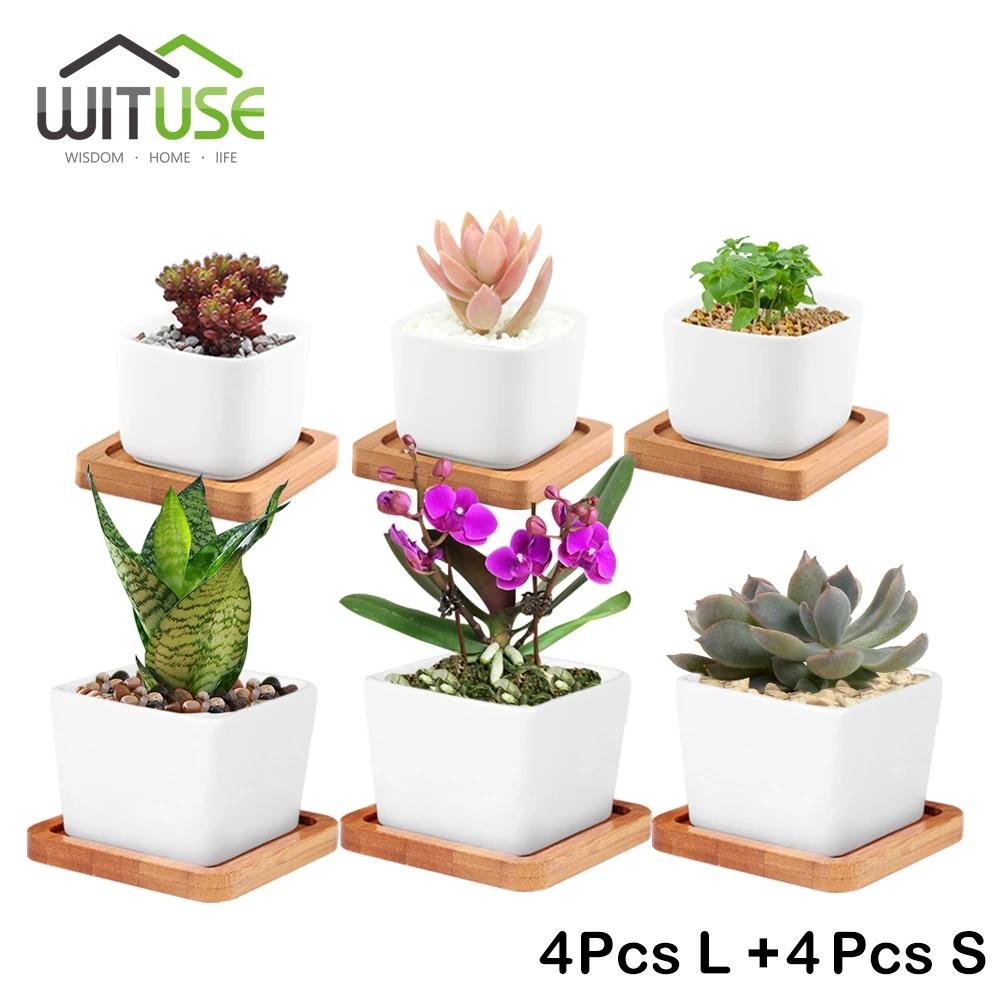 WITUSE 8x Small/Large potted flower Vase White Ceramic Bonsaipot Square Succulent plant planter Flower pot + Bamboo Tray
WITUSE 8x Small/Large potted flower Vase White Ceramic Bonsaipot Square Succulent plant planter Flower pot + Bamboo Tray