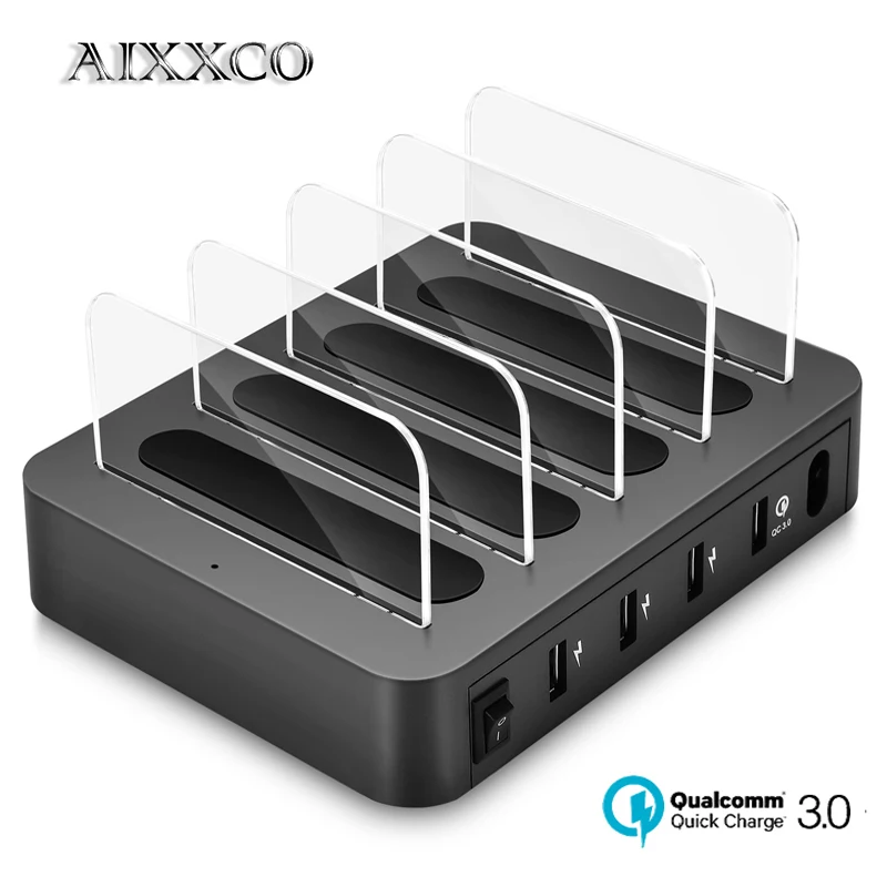 

AIXXCO 4 Ports 45W 9A USB Quick charger 5V 3A for iPhone X 8 iPad fast usb charging dock for Samsung s9 Xiaomi QC 3.0