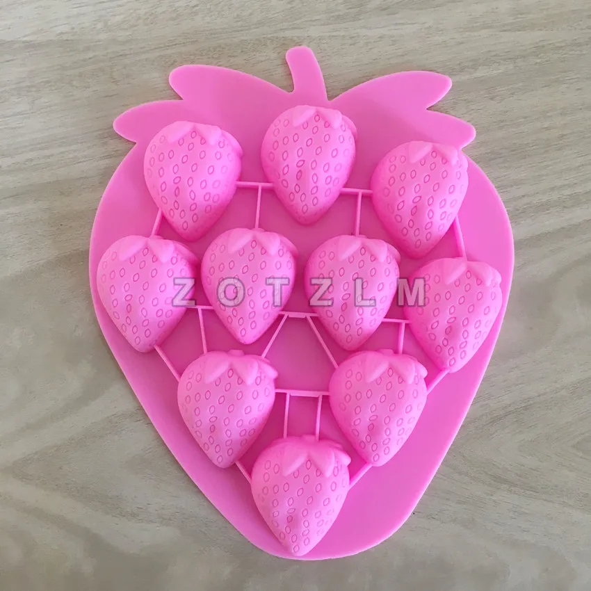 

1 Piece 10 Strawberry Shapes Silicone Cookie Mold Fondant Chocolate Soap Ice Cube Jelly Pudding Cake Decorating Tools GJD018