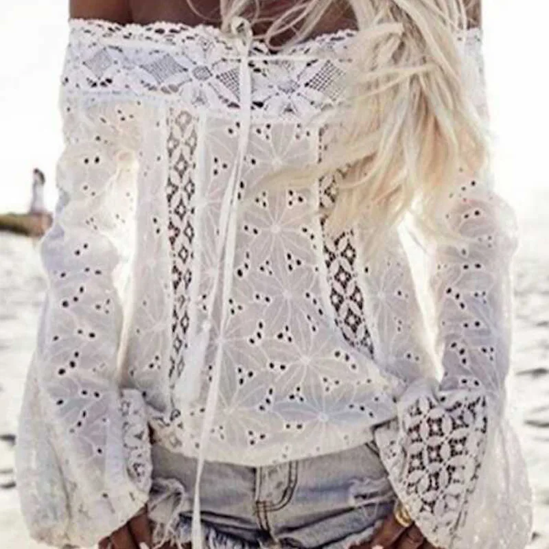 White Lace Chiffon Summer Fashion Woman Sexy Black Off Shoulder Long Sleeve Blouse Mujer Thin Elegant Slim Stitching Floral Tops
White Lace Chiffon Summer Fashion Woman Sexy Black Off Shoulder Long Sleeve Blouse Mujer Thin Elegant Slim Stitching Floral Tops