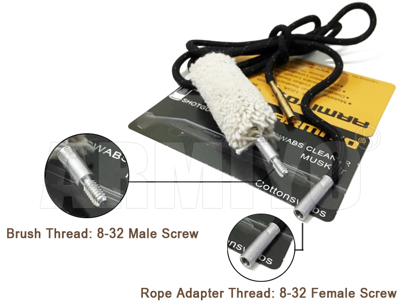 Description Picture 5 of itemArmiyo Cotton .38Cal .35/.357Cal 9mm Pistol Rifle Barrel Cleaner Gun Bore Cleaning Swabs Hunting Accessories Screw Size 8-32