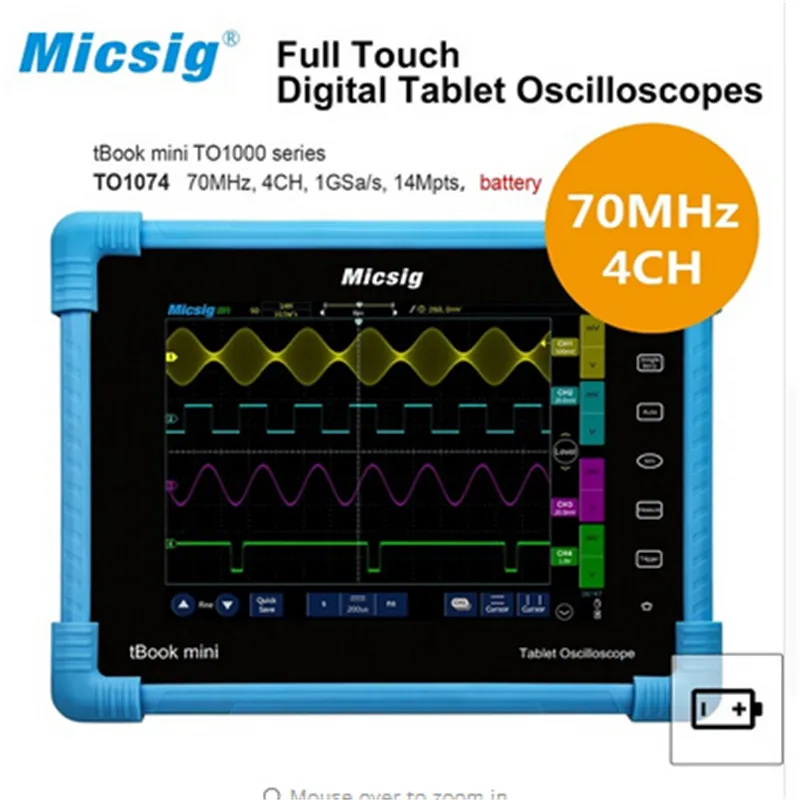 Micsig Digital Tablet oscilloscope portable touchscreen scopemeter 70MHz 4CH 14Mpts automotive diagnostic car-detector portable
Micsig Digital Tablet oscilloscope portable touchscreen scopemeter 70MHz 4CH 14Mpts automotive diagnostic car-detector portable