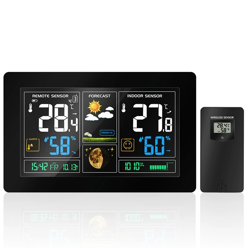 Wireless Weather Station Indoor Outdoor Hygrometer Thermometer Barometer Moonphase Humidity Temperature Sensor -40~60C Backlit
Wireless Weather Station Indoor Outdoor Hygrometer Thermometer Barometer Moonphase Humidity Temperature Sensor -40~60C Backlit