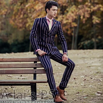 2018 Men's Dresses Hosting Stage Performance Blue Stripe Two Piece Suit Korean Suit Set singer
2018 Men's Dresses Hosting Stage Performance Blue Stripe Two Piece Suit Korean Suit Set singer