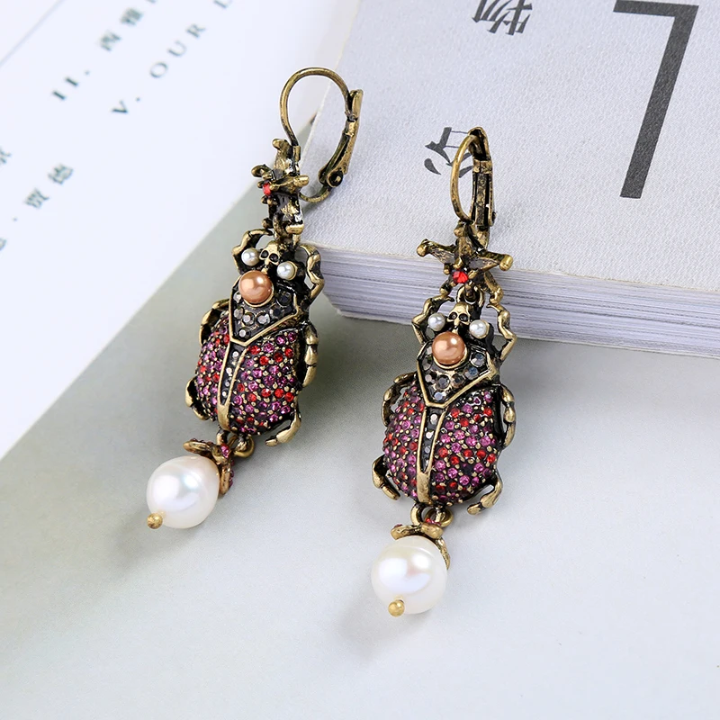 Gold Color Women Beetle Dangle Earrings Ear Jewelry (7)