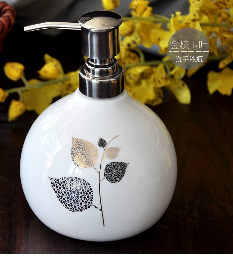 Bone china ceramic hand washing bottle emulsion bottle high grade shampoo shower gel large capacity pressing head bottling (2)