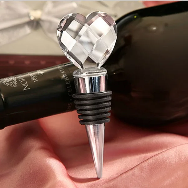 

100pcs/lot Wedding Favors Creative Gifts Crystal Heart Alloy Wine Bottle Stopper Back Gifts for Guests Party Favor Free shipping