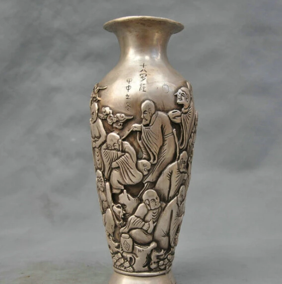 8'' China Silver Bronze Vase Carve Arhat Buddha Bronze Statue R0712 Discount 35%
8'' China Silver Bronze Vase Carve Arhat Buddha Bronze Statue R0712 Discount 35%