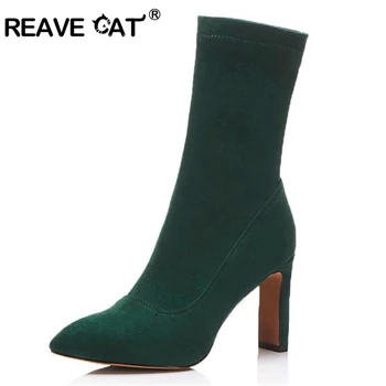 Reave Cat Women's High Heel Boots Sock boots Woman Flock Pointed Toe Shoes Ladies Mid-Calf Slim Winter Botas Thick Heels A186
Reave Cat Women's High Heel Boots Sock boots Woman Flock Pointed Toe Shoes Ladies Mid-Calf Slim Winter Botas Thick Heels A186
