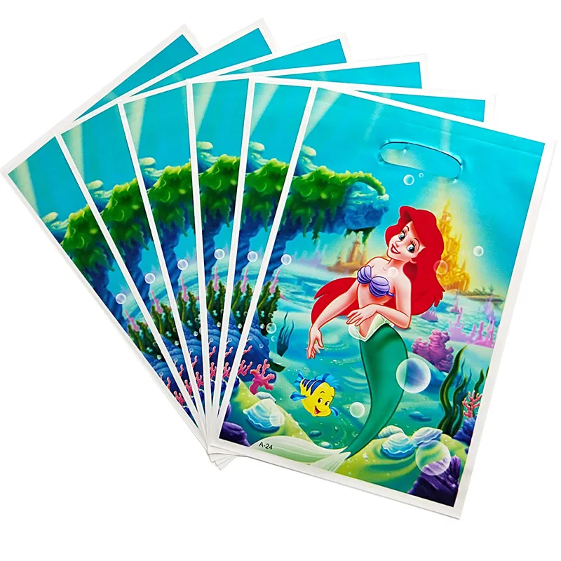 

10/20pcs 16.5*25cm Plastic Gift Bag The Mermaid Ariel Princess Loot Bag Kid Boy Birthday Party supplies Cartoon Theme Decoration