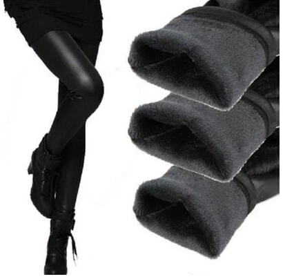 Фото Новинка утепленные черные кожаные ботинки леггинсы облегающие брюки зимние
