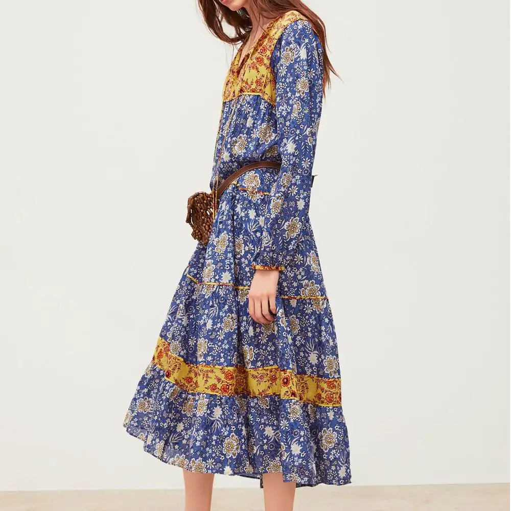 2019 za summer Women froal print dresses print patchwork long maxi ruffles Dress Bohemia Women full sleeve
2019 za summer Women froal print dresses print patchwork long maxi ruffles Dress Bohemia Women full sleeve