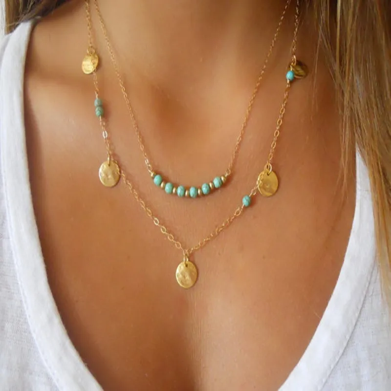 Europe and simple jewelry / coin pearl necklace multilayer optical disc and double pendant necklace Women 
Europe and simple jewelry / coin pearl necklace multilayer optical disc and double pendant necklace Women