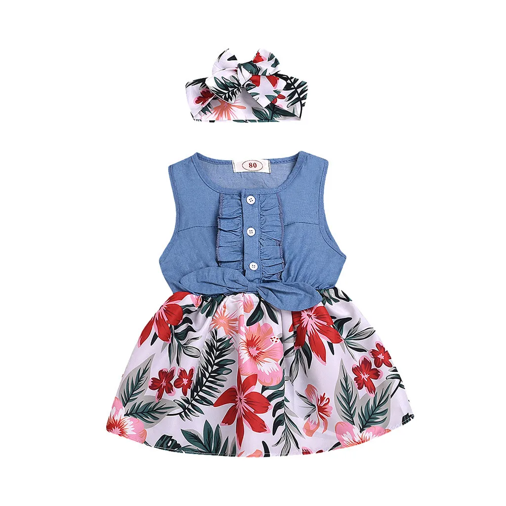 Summer New Fashion Toddler Baby Girls Sleeveless Bow Flower Leaf Print Denim Dress+Headband Outfits Wholesale Free Ship Z4
Summer New Fashion Toddler Baby Girls Sleeveless Bow Flower Leaf Print Denim Dress+Headband Outfits Wholesale Free Ship Z4
