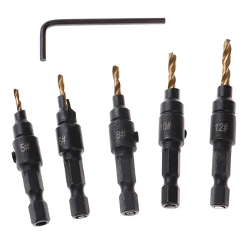 5pcs Quick Change Hex HSS Screw Countersink Drill Bit Set Shank # 5, # 6, # 8 , # 10 ,# 12 Countersink Drill Bits
5pcs Quick Change Hex HSS Screw Countersink Drill Bit Set Shank # 5, # 6, # 8 , # 10 ,# 12 Countersink Drill Bits