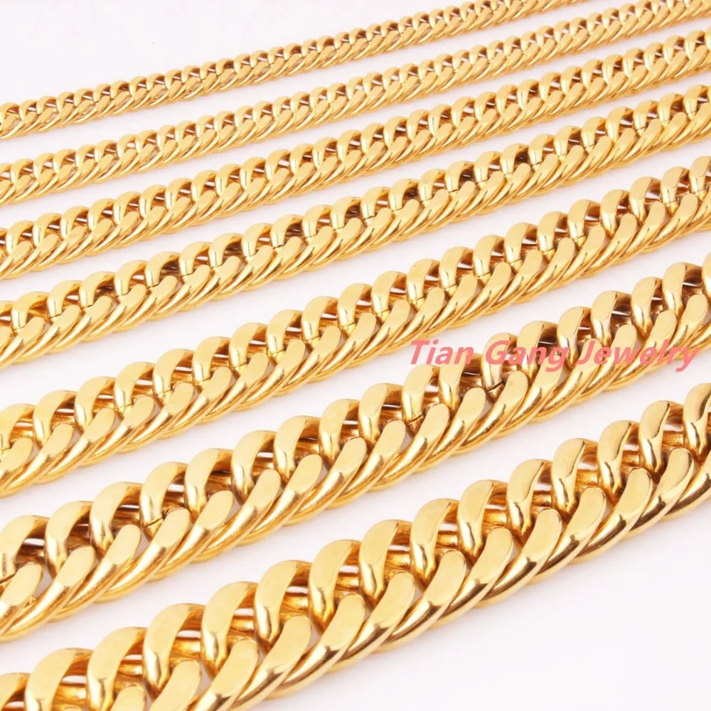 Hot Selling 6/8/10/12/14/16/18/21mm Men 316L Stainless Steel Gold Curb Cuban Link Chain Mens Womens Necklace Or Bracelet 7-40"
Hot Selling 6/8/10/12/14/16/18/21mm Men 316L Stainless Steel Gold Curb Cuban Link Chain Mens Womens Necklace Or Bracelet 7-40"