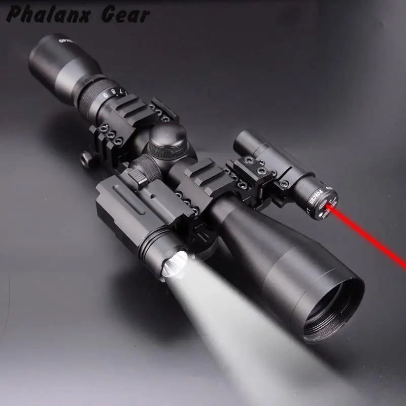 4 in 1 NEW 3-9x40 Hunting Scope Optics + 3 Side Rail Mounts 800 Tactical Flashlight + Tactical Red Dot Laser Sights
4 in 1 NEW 3-9x40 Hunting Scope Optics + 3 Side Rail Mounts 800 Tactical Flashlight + Tactical Red Dot Laser Sights
