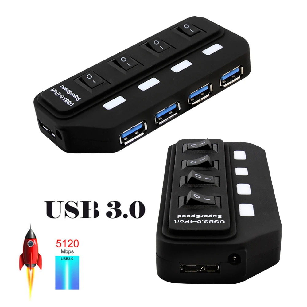 USB HUB 3.0 4 Port USB Splitter LED Light On/Off Switch Micro Hub With EU US Power Adapter For Macbook Pro Computer Accessories USB HUB 3.0 4 Port USB Splitter LED Light On/Off Switch Micro Hub With EU US Power Adapter For Macbook Pro Computer Accessories