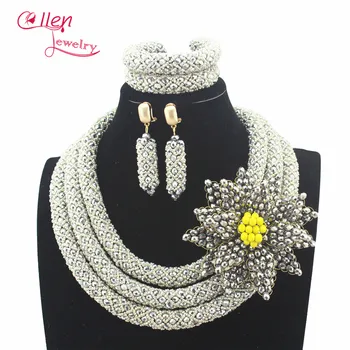 Silver Plated Stylish Nigerian Wedding African Beads Jewelry Set Handmade Indian Bridal Necklace Sets Bracelet Earrings N0013
Silver Plated Stylish Nigerian Wedding African Beads Jewelry Set Handmade Indian Bridal Necklace Sets Bracelet Earrings N0013