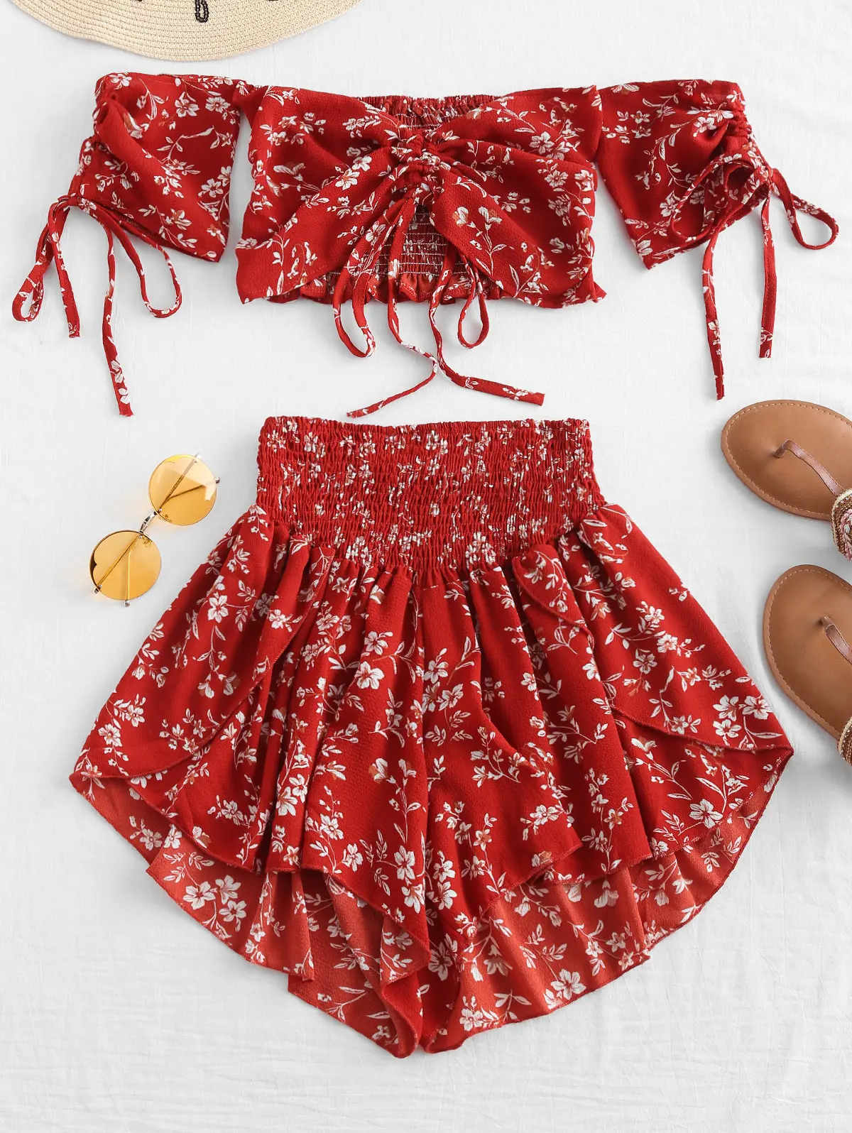 ZAFUL Off Shoulder Cinched Floral Women Two Pieces Set Slash Neck Short Sleeves Crop Top High Waist Shorts Set Beach Boho Suits
ZAFUL Off Shoulder Cinched Floral Women Two Pieces Set Slash Neck Short Sleeves Crop Top High Waist Shorts Set Beach Boho Suits