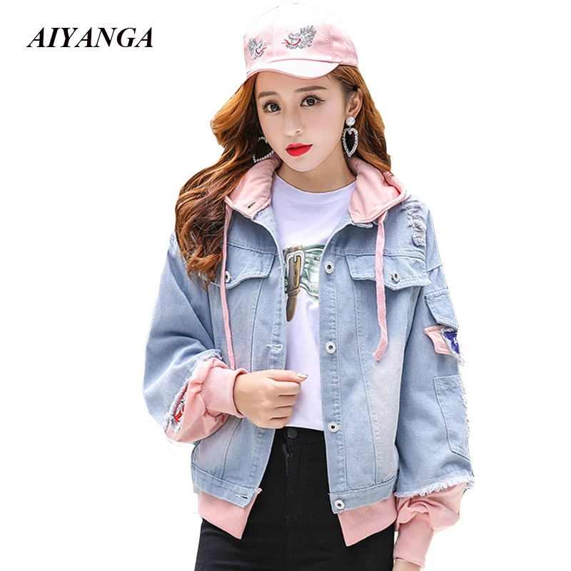Patchwork Hooded Jackets Women 2018 Autumn Denim Outerwear Hole Causal Jackets Single Breasted Preppy Style Women's clothing
Patchwork Hooded Jackets Women 2018 Autumn Denim Outerwear Hole Causal Jackets Single Breasted Preppy Style Women's clothing