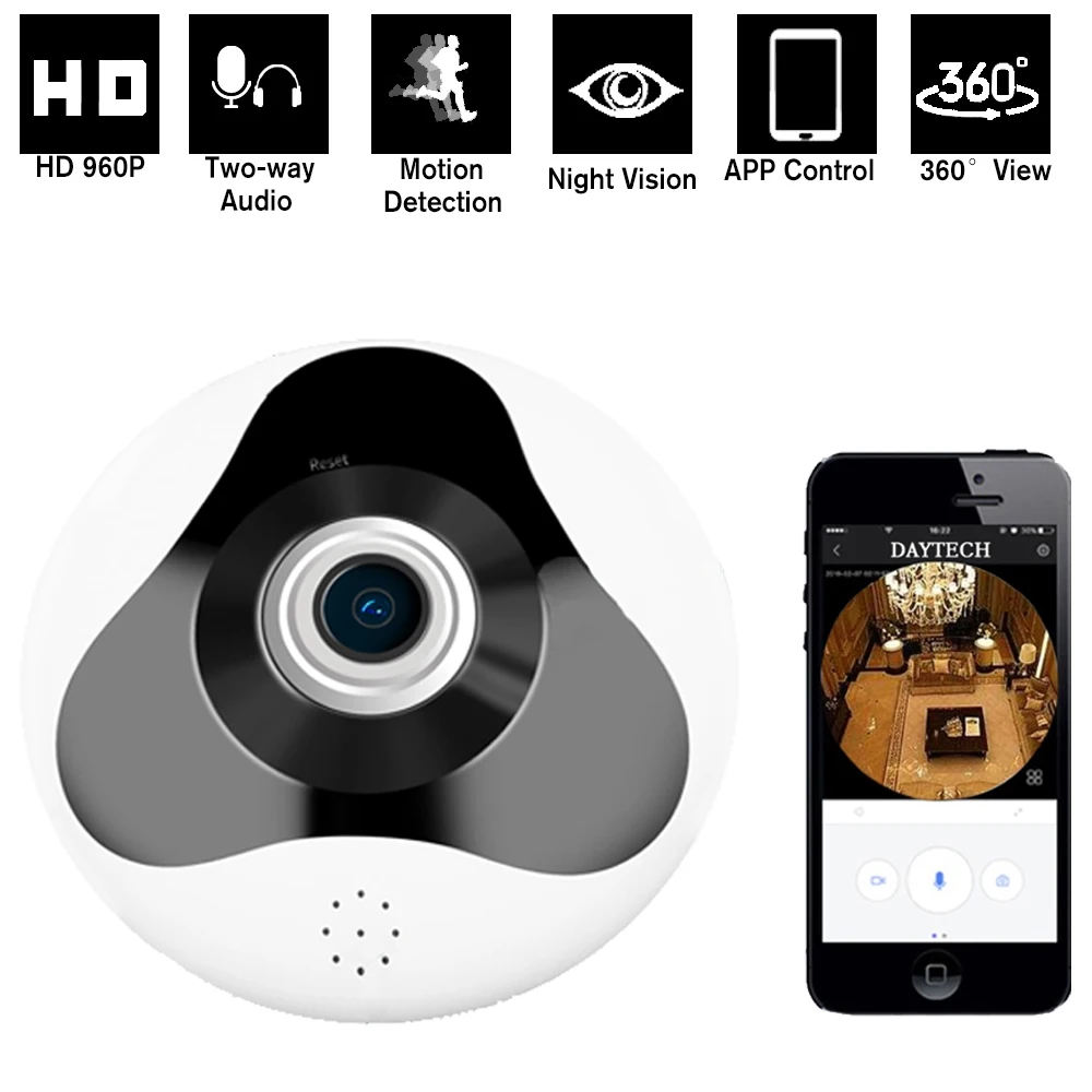 DAYTECH IP Camera Wireless HD 960P WiFi Surveillance Camera 360 Degree Angle View Panoramic Camera Motion Detection Night Vision
DAYTECH IP Camera Wireless HD 960P WiFi Surveillance Camera 360 Degree Angle View Panoramic Camera Motion Detection Night Vision
