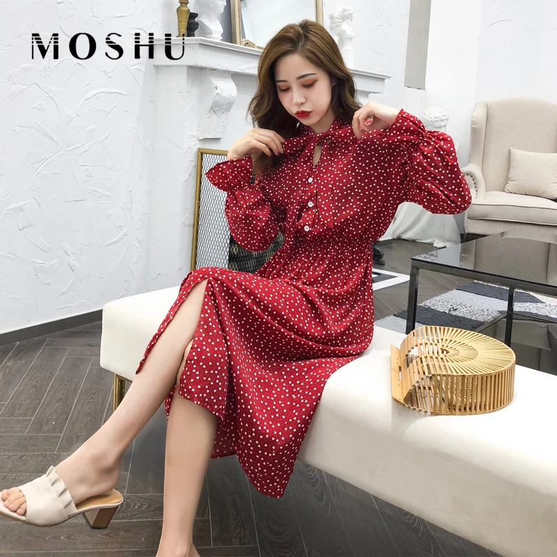 Elegant Polka Dot Chiffon Women Dress Flare Sleeve Side Split Stand Collar Female Dress 2019 Women Midi Vestidos Robe Femme
Elegant Polka Dot Chiffon Women Dress Flare Sleeve Side Split Stand Collar Female Dress 2019 Women Midi Vestidos Robe Femme
