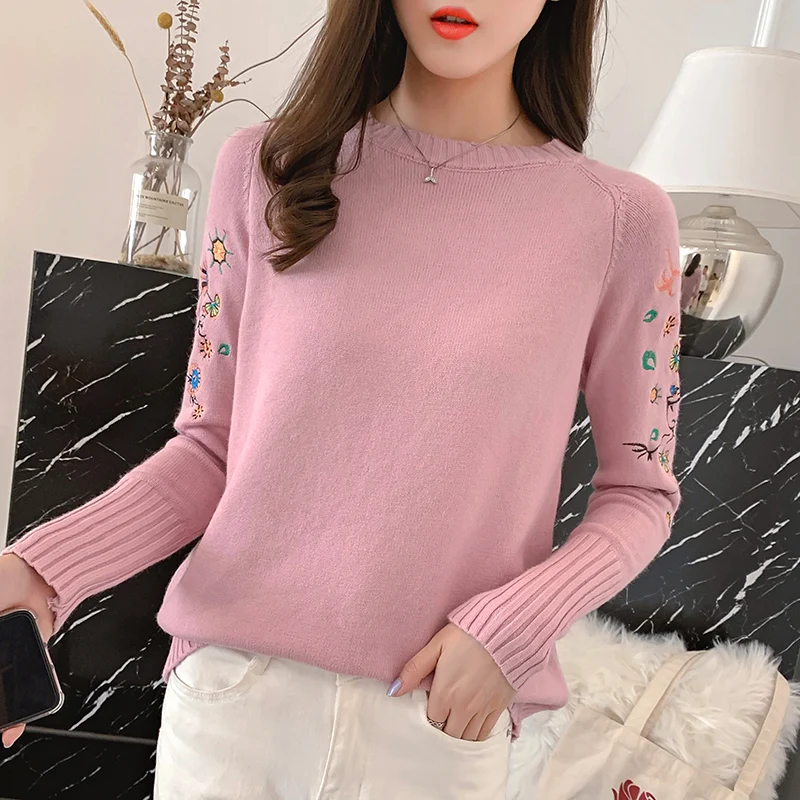 Korean Casual Knitted Women Sweater Knit Women Sweaters and Pullovers Embroidered Flowers Long Sleeve Pink Oversized Sweater
Korean Casual Knitted Women Sweater Knit Women Sweaters and Pullovers Embroidered Flowers Long Sleeve Pink Oversized Sweater