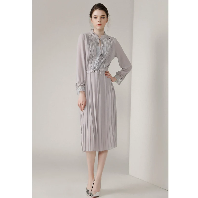 2019 women dress solid color grey silk dress crochet bib lace up ruffled collar drawstring waist pleated long shirt dress sale
2019 women dress solid color grey silk dress crochet bib lace up ruffled collar drawstring waist pleated long shirt dress sale