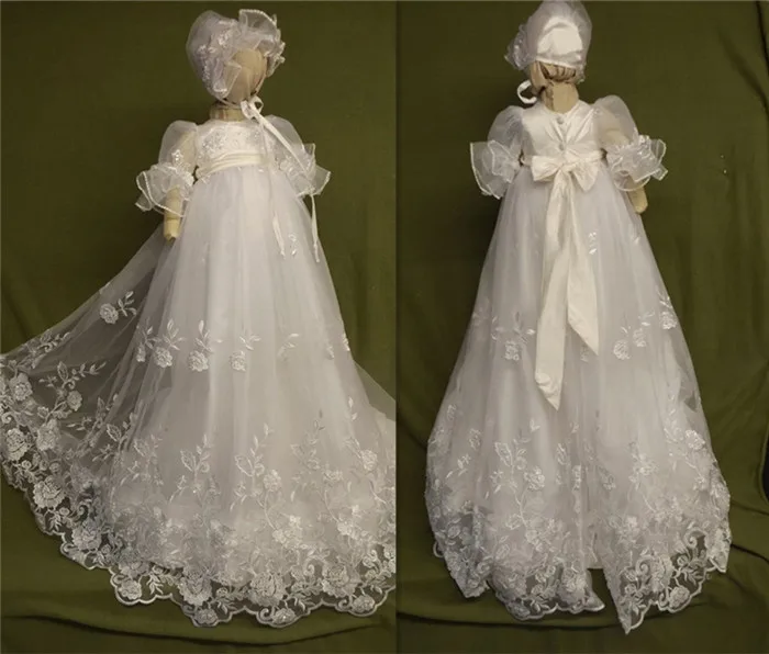 New White Lace Baby Infant Girls Christening Gown Long Baptism Dress Toddler Heirloom Gown set Christening Dress with Bonnet
New White Lace Baby Infant Girls Christening Gown Long Baptism Dress Toddler Heirloom Gown set Christening Dress with Bonnet