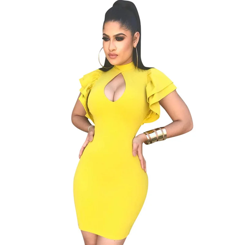 2018 Women Black Yellow Red Sexy Bodycon Dress Short Petal Sleeve Hollow Out Stand Collar Slim Nightclub Party Wear Mini Dress
2018 Women Black Yellow Red Sexy Bodycon Dress Short Petal Sleeve Hollow Out Stand Collar Slim Nightclub Party Wear Mini Dress