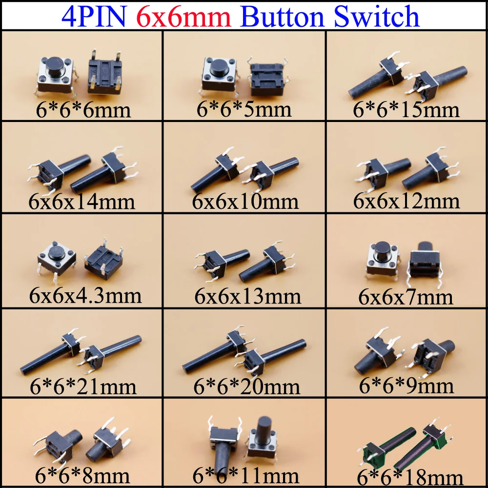 YuXi Push Button Switch Touch ON/OFF switch 6*6*4.3/5/6/7/8/9/10/11/12/13/14/15/18/20/21mm Light touch button switch 6x6mm
YuXi Push Button Switch Touch ON/OFF switch 6*6*4.3/5/6/7/8/9/10/11/12/13/14/15/18/20/21mm Light touch button switch 6x6mm