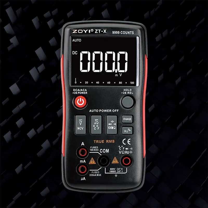 ZOYI ZT-X True-RMS Digital Multimeter Button 9999 Counts With Analog Bar Graph AC/DC Voltage Ammeter Current Ohm Auto/Manual
ZOYI ZT-X True-RMS Digital Multimeter Button 9999 Counts With Analog Bar Graph AC/DC Voltage Ammeter Current Ohm Auto/Manual