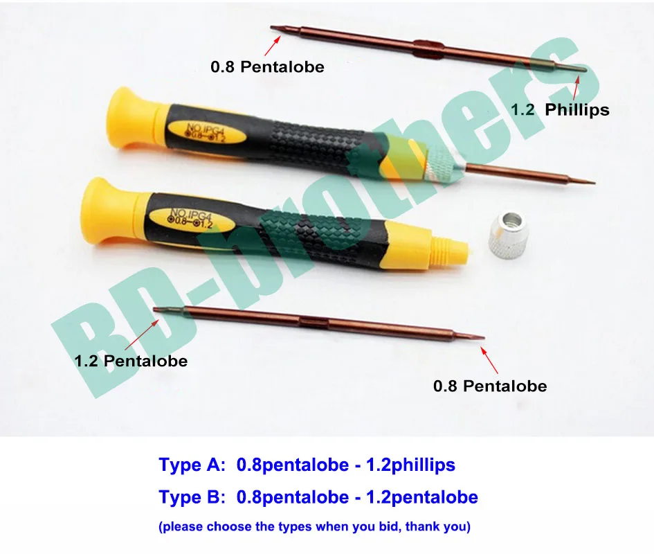 2 in 1 Combination Screwdrivers 0.8-1.2 Pentalobe / 0.8 Pentalobe-1.2 Phillips Screwdriver for iPhone MacBook Air 100pcs/lot
2 in 1 Combination Screwdrivers 0.8-1.2 Pentalobe / 0.8 Pentalobe-1.2 Phillips Screwdriver for iPhone MacBook Air 100pcs/lot