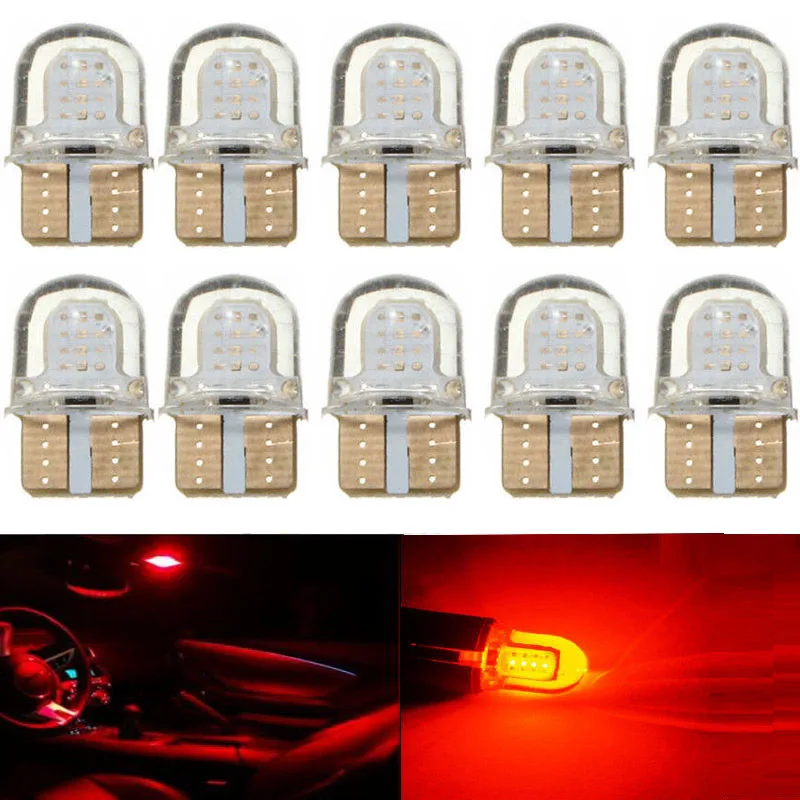 JX-LCLYL 10pcs T10 194 168 W5W COB 8LED Silica Car Dome Licence Plate Light Bulb Red