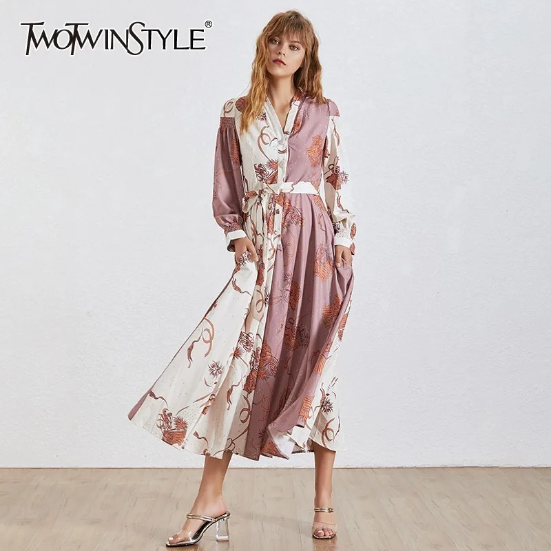TWOTWINSTYLE Summer Print Dress Female V Neck Lantern Sleeve Bandage Bow Asymmetrical Dresses Women Fashion New Bohemian Style
TWOTWINSTYLE Summer Print Dress Female V Neck Lantern Sleeve Bandage Bow Asymmetrical Dresses Women Fashion New Bohemian Style