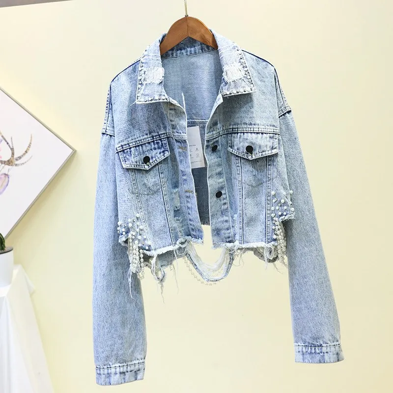 2019 Spring Streetwear Pink Jeans Jacket Female Beading Hole Short Denim Jackets Long Sleeve Loose Cowboy Outwear
2019 Spring Streetwear Pink Jeans Jacket Female Beading Hole Short Denim Jackets Long Sleeve Loose Cowboy Outwear