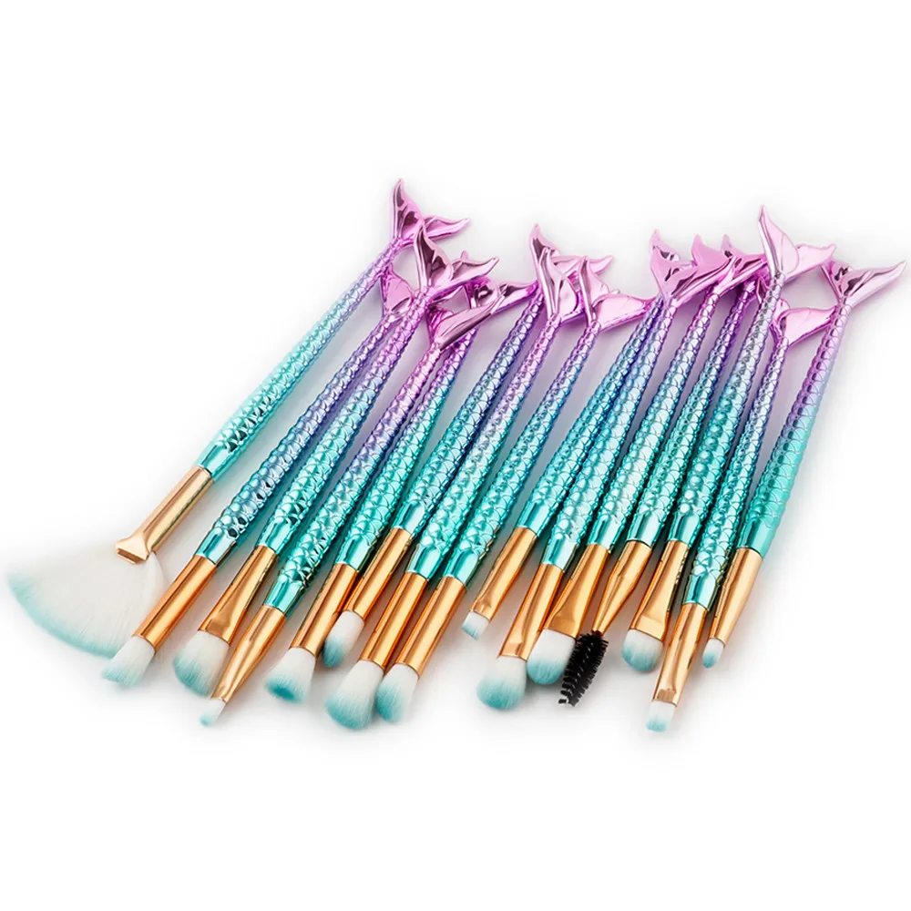 

15PCS Mermaid Brush Set Foundation Eyeshadow Brushes Makeup Brushes Beauty maquiagem profissional completa kit Make-up-Pinsel#04