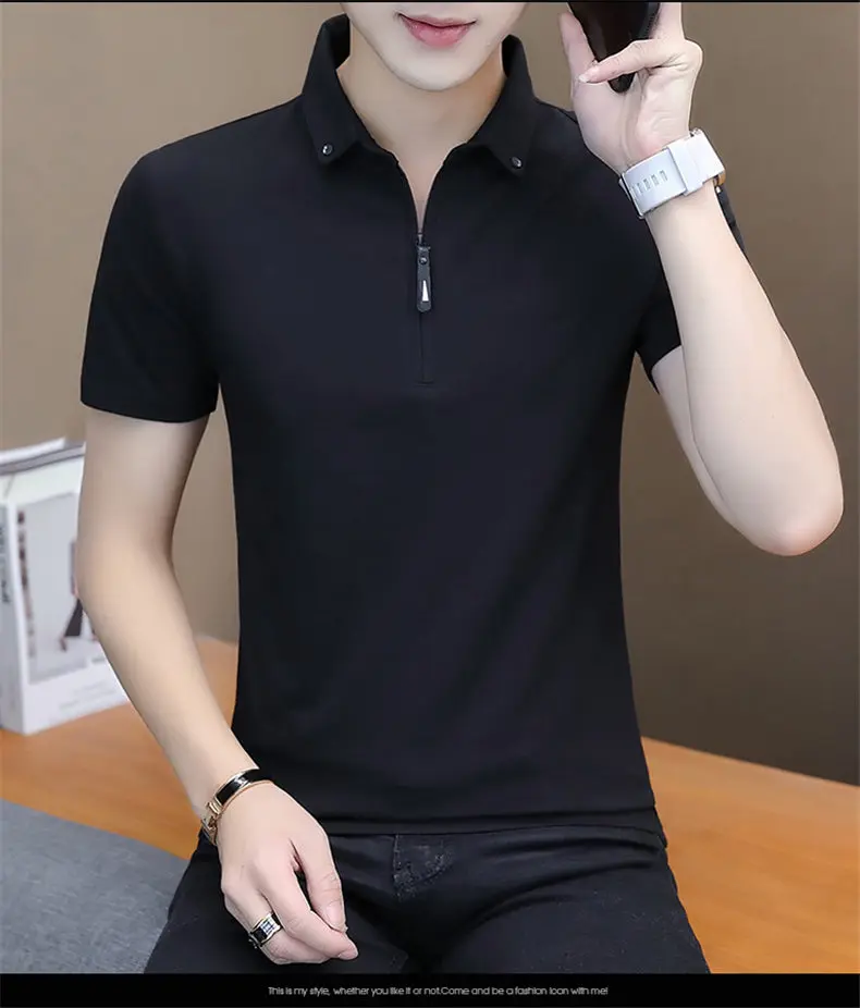 New Polo Shirts Men Summer Cotton Spandex Short Sleeve Solid Korean Style Zipper Men Polos Male Brand Fashion Slim Fit Tees Tops 15