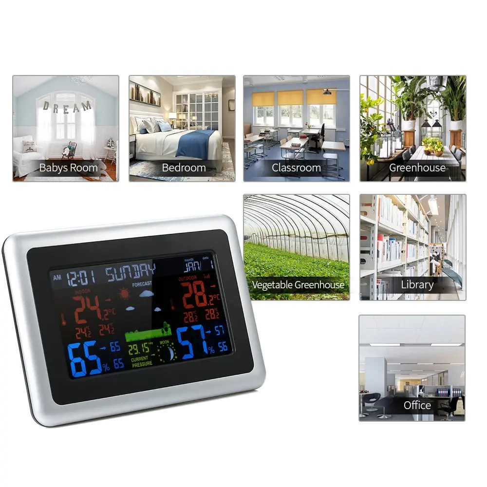 Multi-function Wireless Weather Station Color LCD Clock Indoor Outdoor Digital Thermometer Hygrometer Barometer with Backlight
Multi-function Wireless Weather Station Color LCD Clock Indoor Outdoor Digital Thermometer Hygrometer Barometer with Backlight