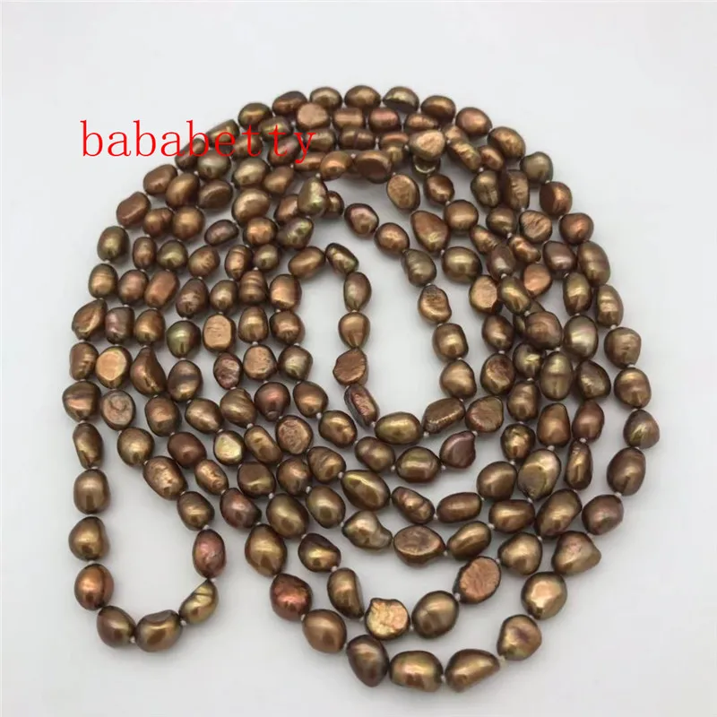 long freshwater pearl brown color baroque 8-10mm necklace nature wholesale bead 75inches Sweater chain
long freshwater pearl brown color baroque 8-10mm necklace nature wholesale bead 75inches Sweater chain