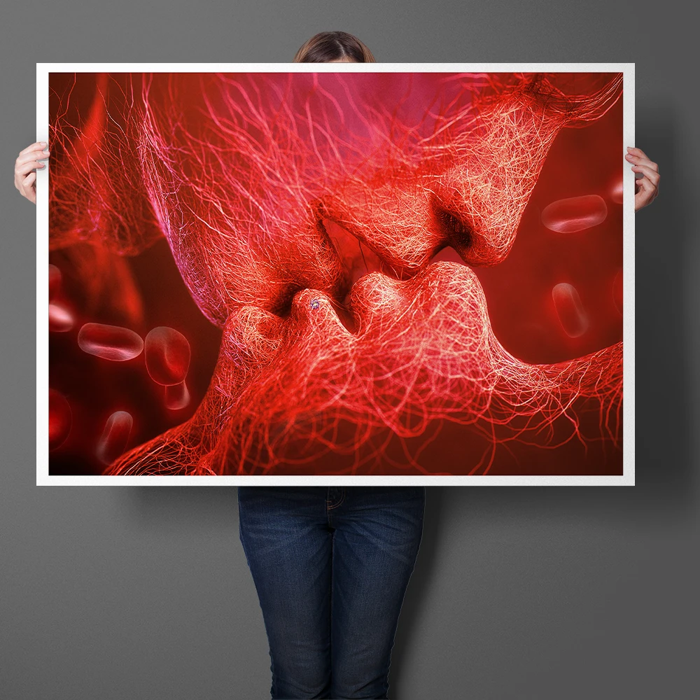 

HD Print Abstract Lover Couple Kiss Art Blood Love Canvas Painting Poster And Print Wall Art Picture Modern Wall Art Home Decor