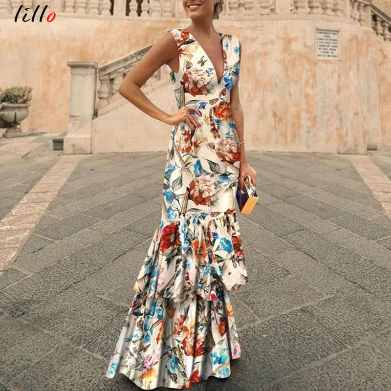 Bohemian V-neck slim dress ruffled dress 2019 new retro style pattern design elegant temperament deep V design sexy unique
Bohemian V-neck slim dress ruffled dress 2019 new retro style pattern design elegant temperament deep V design sexy unique