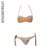 LOVE & LEMONADE Nude Two-Pieces Colorful Beading Diamond Jewelry Beach BIKINI LM1286