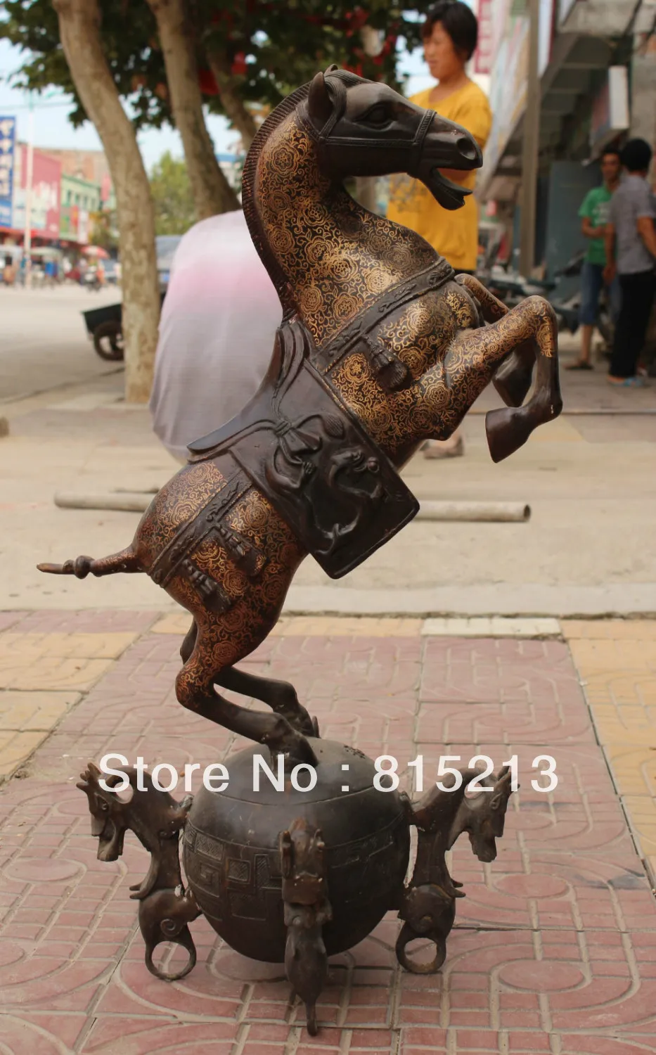 

bi00316 32"Huge Chinese Bronze Gilt Dragon Beast Sucessful Running Safety Horse Statue