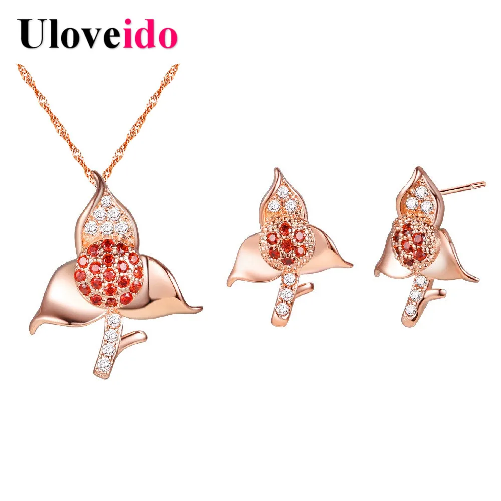 Фото Uloveido 50% maxi ожерелье и серьги цветок ювелирных изделий в дубае наборы Розовое